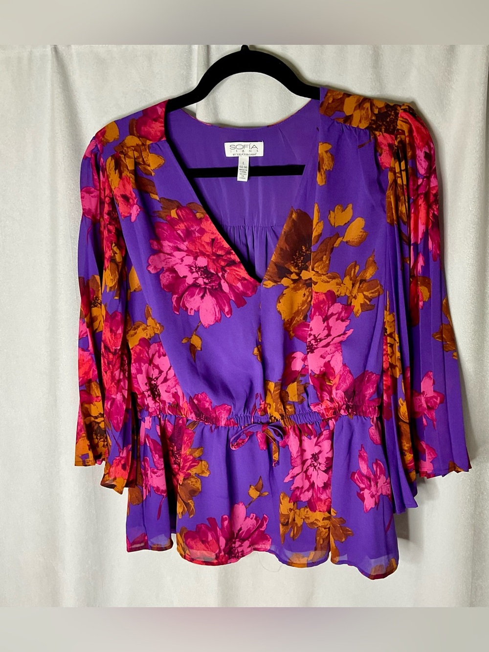 Sofía Jeans by Sofía Vergara Purple Floral Blouse Size Large 12/14